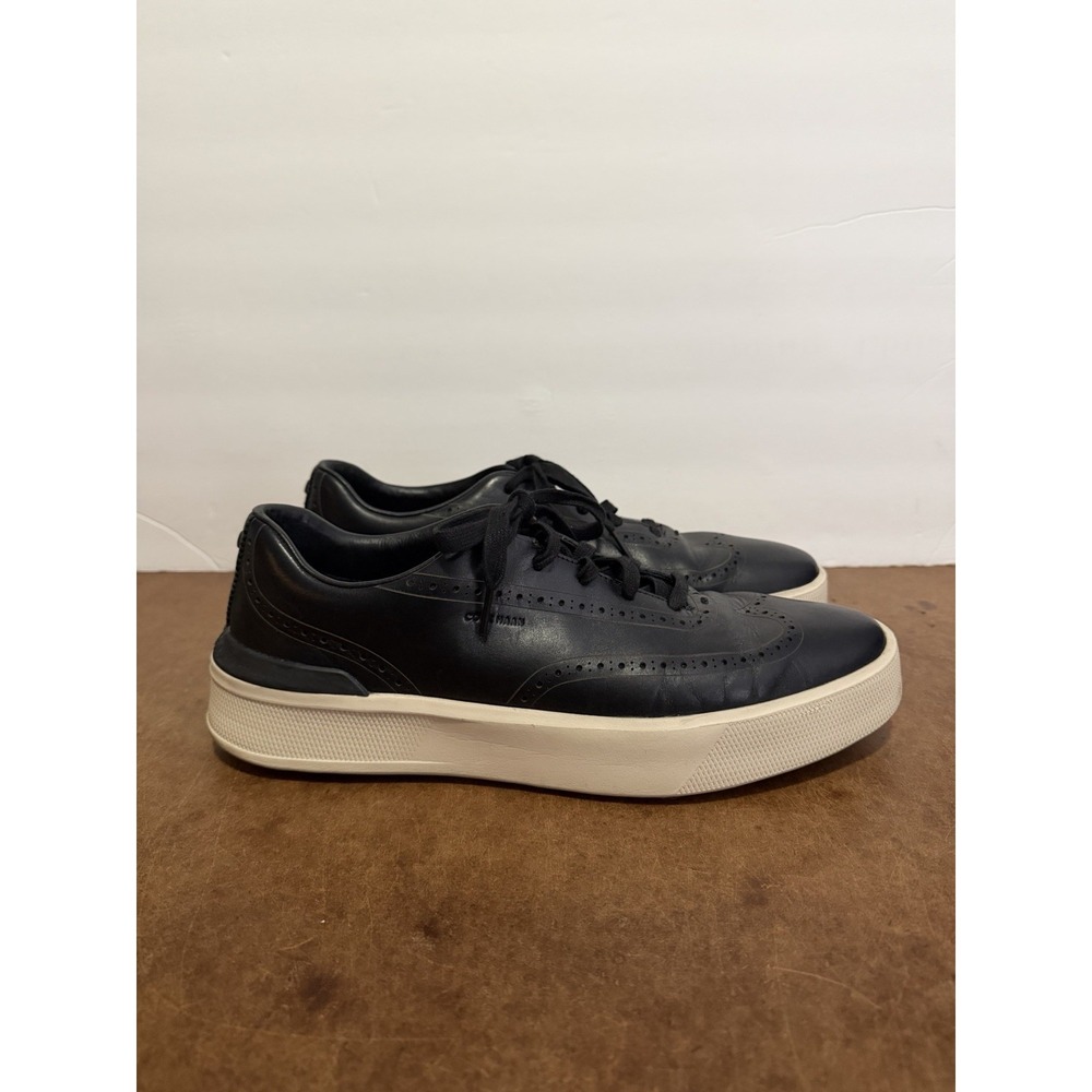 Cole Haan GrandPro Crew Wingtip Sneakers Men 12 Black Leather FlowerFoam Casual